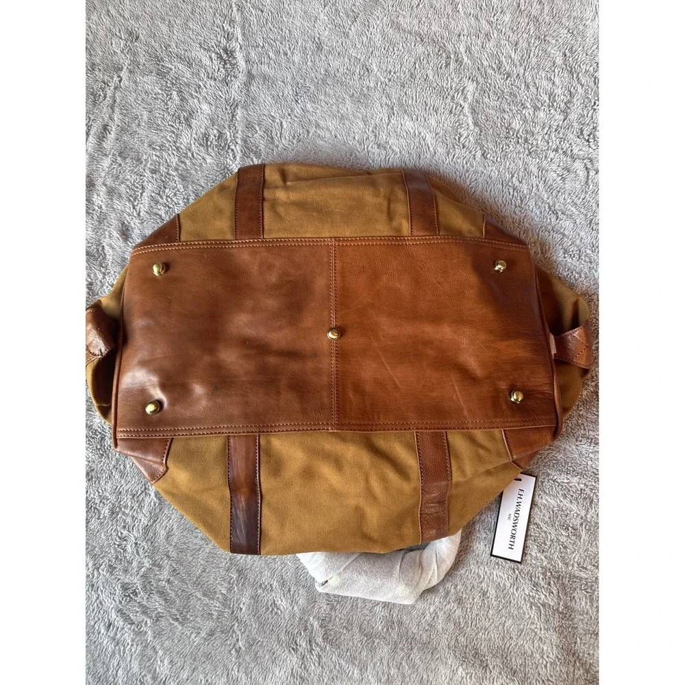 FH Wadsworth NYC Buffalo Bills Canvas Leather Duffel Bag Brown Travel Weekender